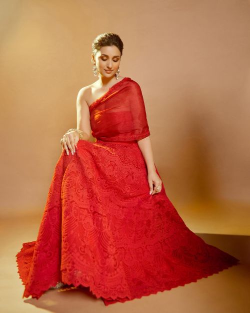 Parineeti Chopra Photoshoot in One-side Off Shoulder Red Dress, March 2022 3