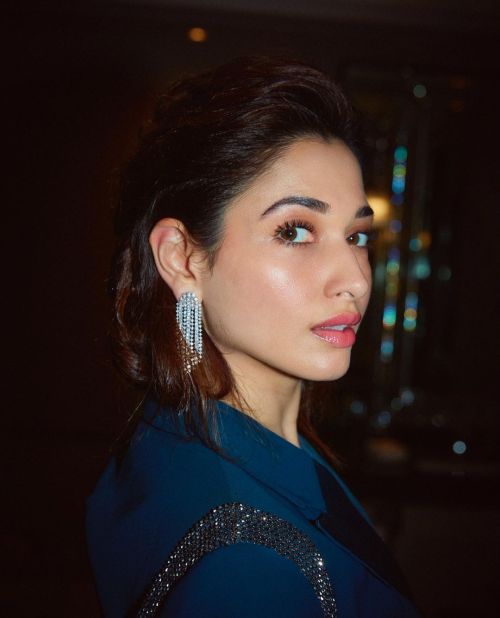 Tamannaah Bhatia wears Blue Satin Pantsuit Design by Rohit and Rahul Khanna