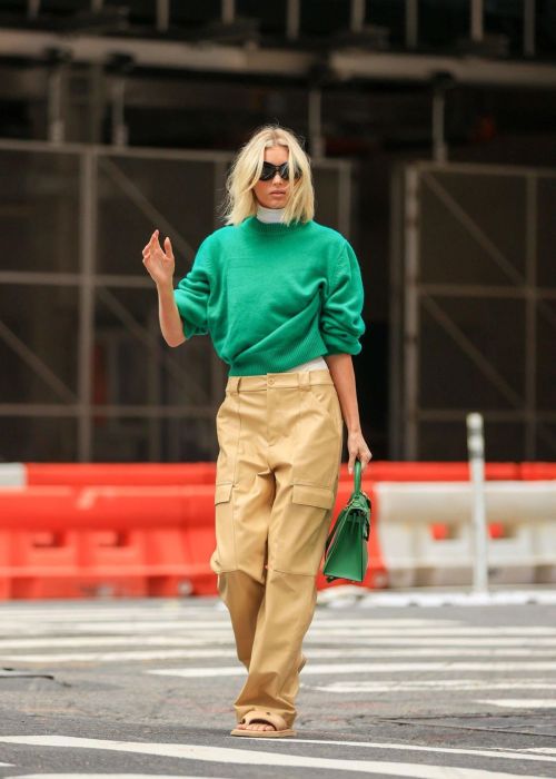 Elsa Hosk in Crew Pullover and Faux Leather Cargo Pant Day Out in New York 2