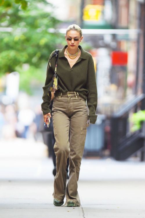 Gigi Hadid in Full Sleeve Top and Loose with Bell Bottom Pants Out in New York 1