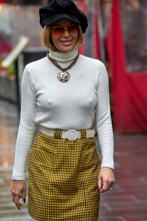 Amanda Holden seen in High Neck Top and Checked Skirt at Global Radio Studios in London 2