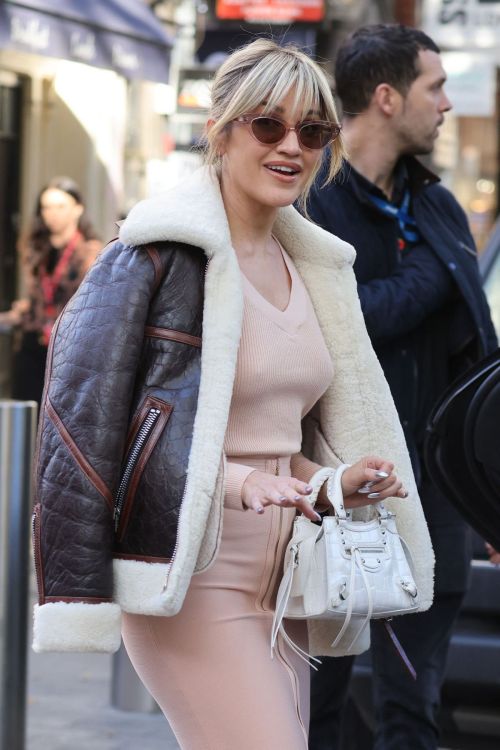 Ashley Roberts seen in Faux Fur Aviator Jacket After Leaves Heart Breakfast Radio in London 1