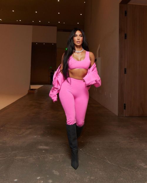 Kim Kardashian in GREG ROSS Pink Color Outfit snaps, Feb 2023 3