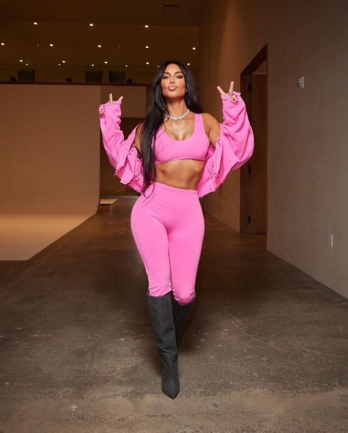 Kim Kardashian in GREG ROSS Pink Color Outfit snaps, Feb 2023 5