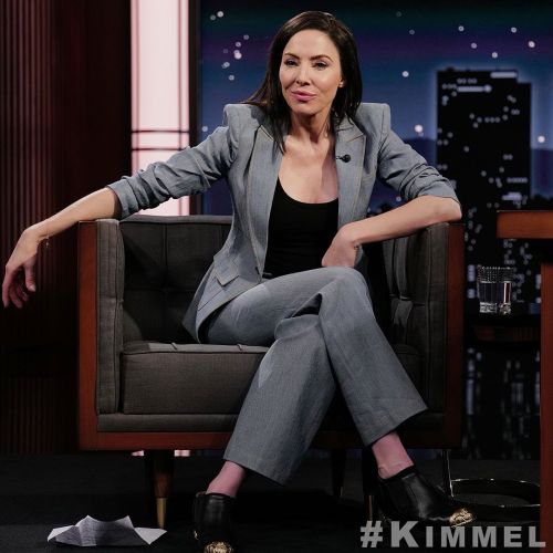 Whitney Cummings Rocks Cinq a Sept Outfit on Jimmy Kimmel Live Talk Show 1