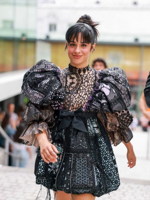 Camila Cabello Turns Heads in Black Frill Shoulder Dress at Paris Fashion Week 2