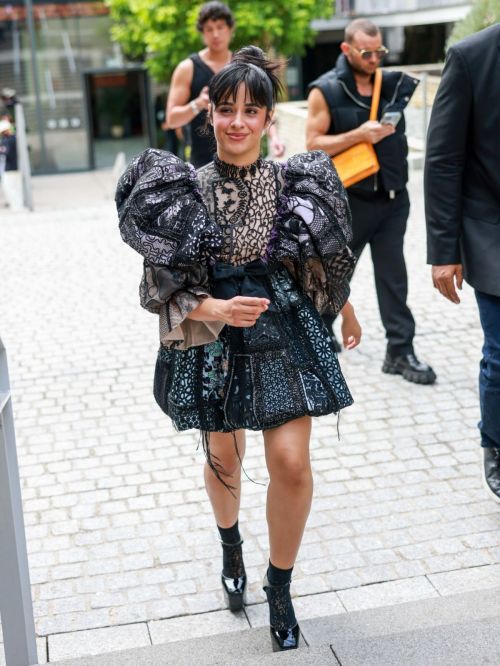 Camila Cabello Turns Heads in Black Frill Shoulder Dress at Paris Fashion Week 3