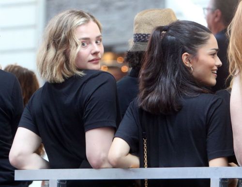 Chloe Moretz and Rachel Zegler at Rock the City for a Fair Contract Rally at Times Square in New York