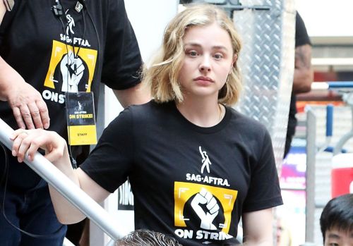 Chloe Moretz and Rachel Zegler at Rock the City for a Fair Contract Rally at Times Square in New York 1