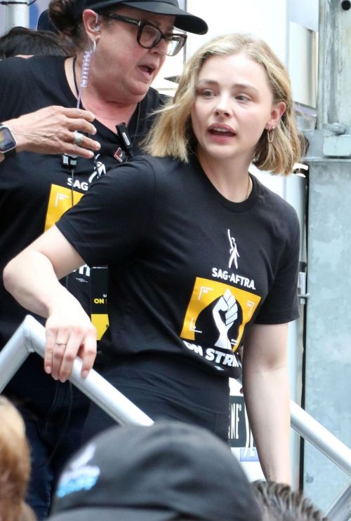 Chloe Moretz and Rachel Zegler at Rock the City for a Fair Contract Rally at Times Square in New York 2