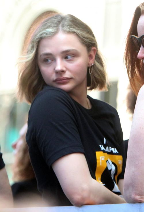 Chloe Moretz and Rachel Zegler at Rock the City for a Fair Contract Rally at Times Square in New York 3