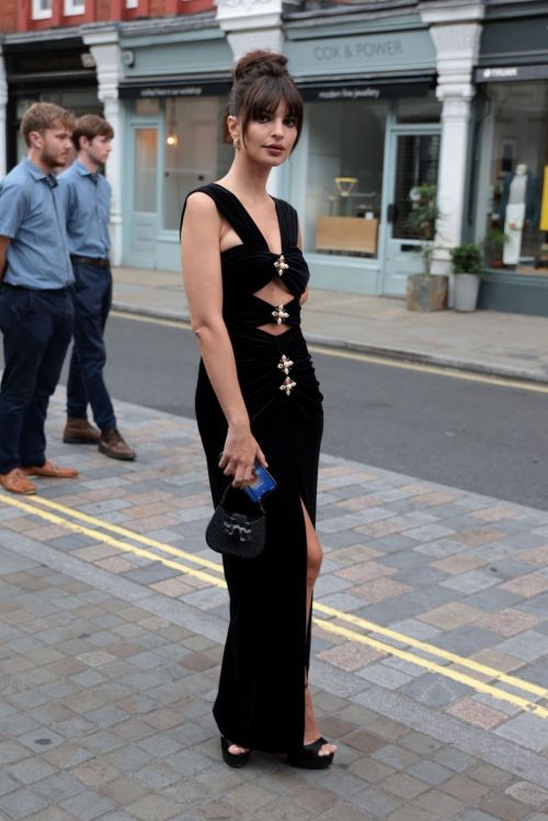 Emily Ratajkowski Stuns in a Black Dress and Strikes Poses at British Vogue x Self-Portrait Summer Party 07/13/2023 3