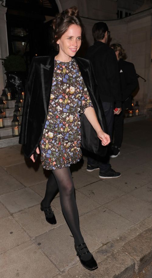 Felicity Jones Floral Dress and Black Stockings at Twenty-Two Hotel 07/10/2023 1