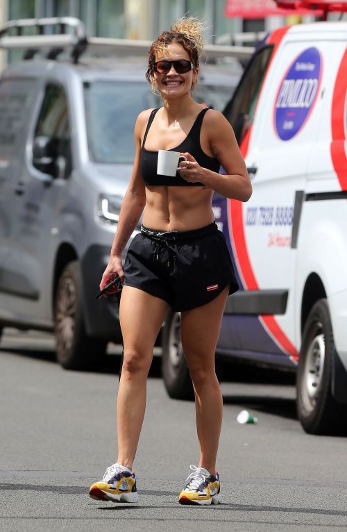 Rita Ora Rocks Black Tan Top and Flaunts Abs After Workout in London 07/13/2023 4