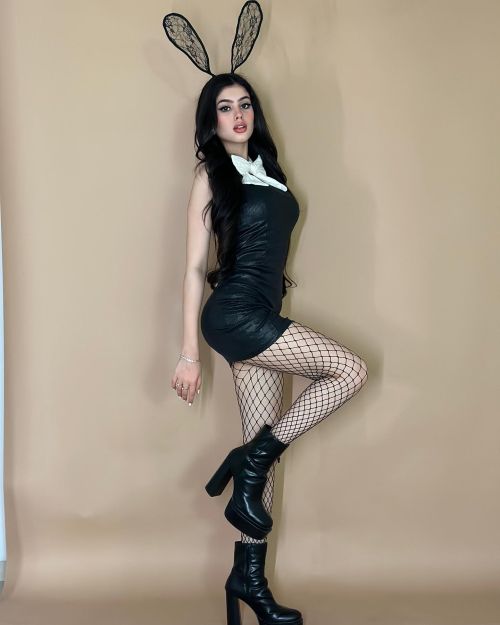 Riva Arora in Black Bunny Dress