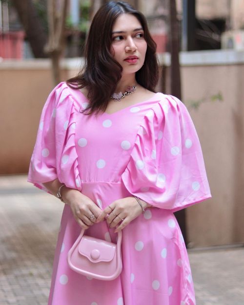 Anuja Gaurinandan in Barrooni Pink Polka Dress 1