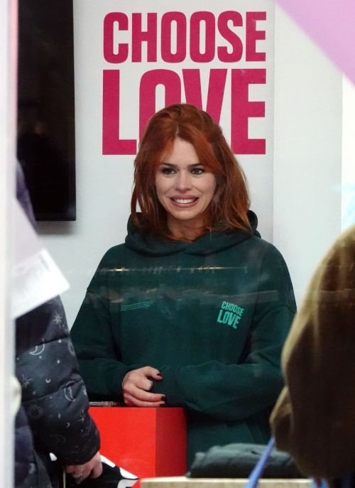 Billie Piper in Green Hoodie Style at Choose Love Pop-Up Shop in London