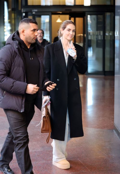 Chiara Ferragni in Long Overcoat & Grey Dress in Milan