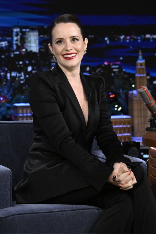 Claire Foy rocks black suit on Jimmy Fallon