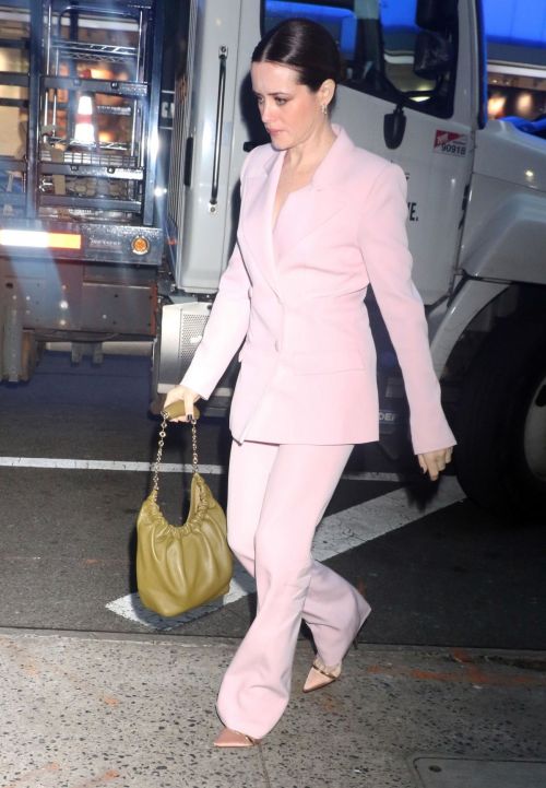 Claire Foy Stuns in Light Pink Suit at Good Morning America NYC