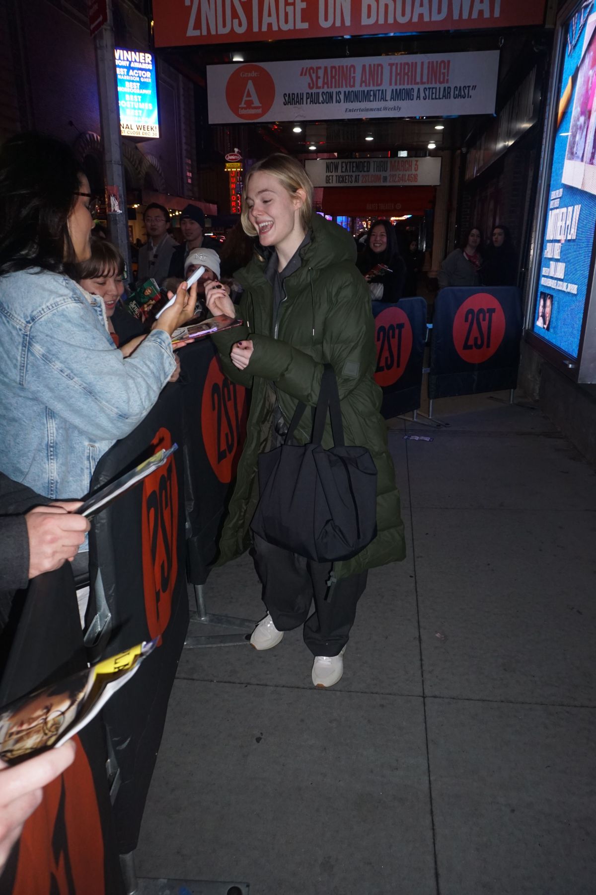 Elle Fanning Signing Autographs Outside Hayes Theatre, Manhattan