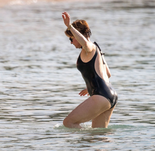 Emma Forbes in a Black Swimsuit at Sandy Lane Hotel Beach, Barbados 2