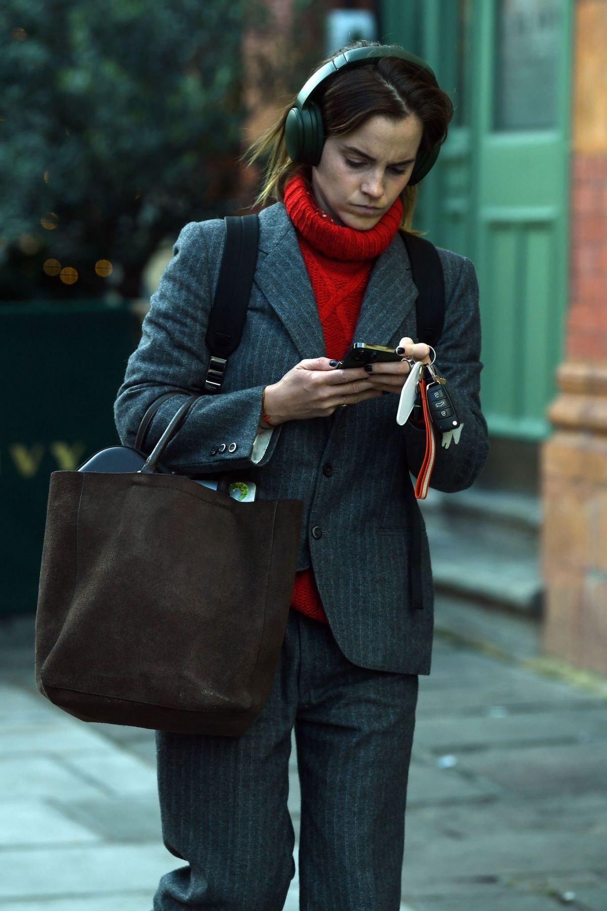 Emma Watson in Suit Pants London Street Style