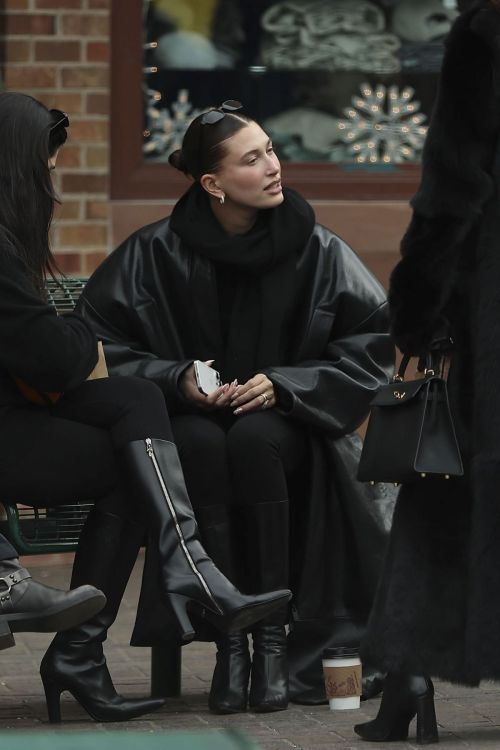 Hailey Bieber in Black Leather for Aspen Coffee Date 1