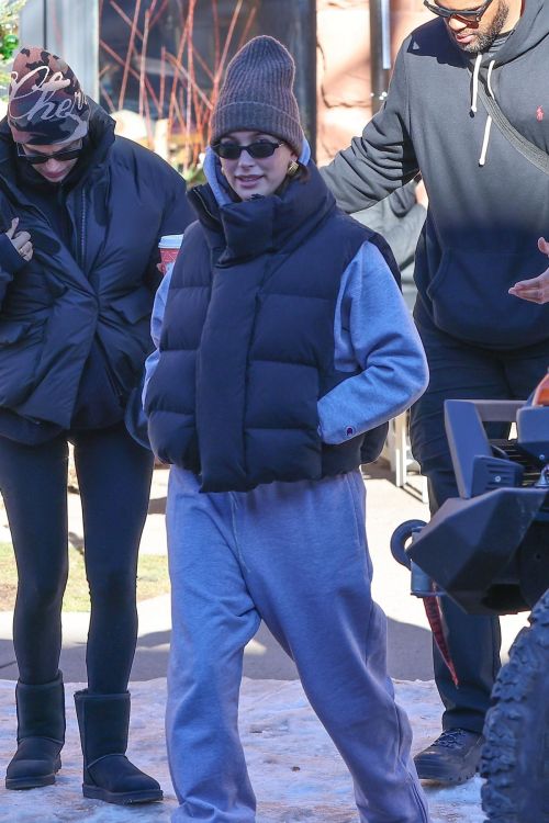 Hailey Bieber in Puffer Jacket for Aspen Breakfast