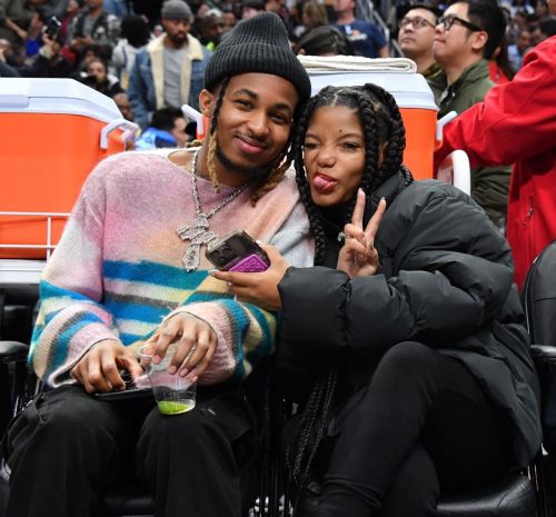 Halle Bailey in Black Puffer at Clippers vs Warriors Game LA 1