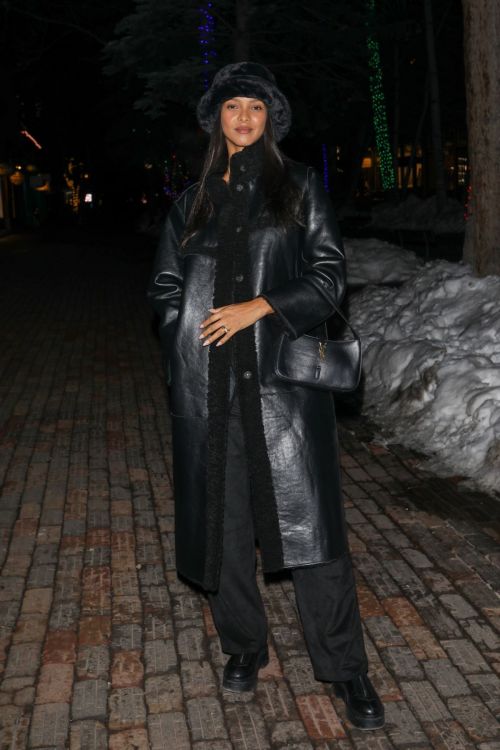 Lais Ribeiro in Black Leather at Revolve Event Aspen 2023