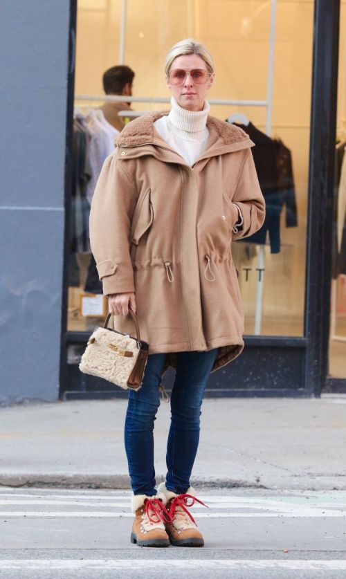Nicky Hilton Chic NYC Style Brown Overcoat and Denim Delight 1