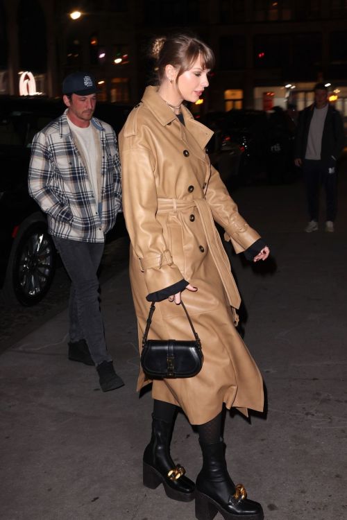 Taylor Swift Leather Overcoat at Zero Bond, NYC 2