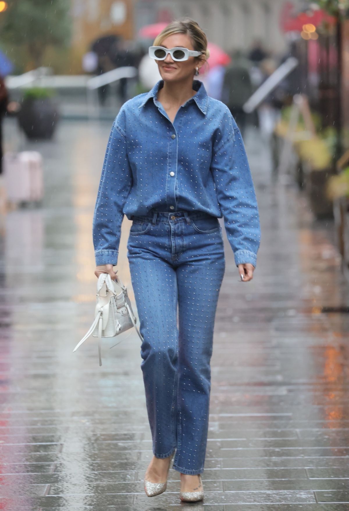 Ashley Roberts in Double Denim Leaves Heart Radio in London, January 2024