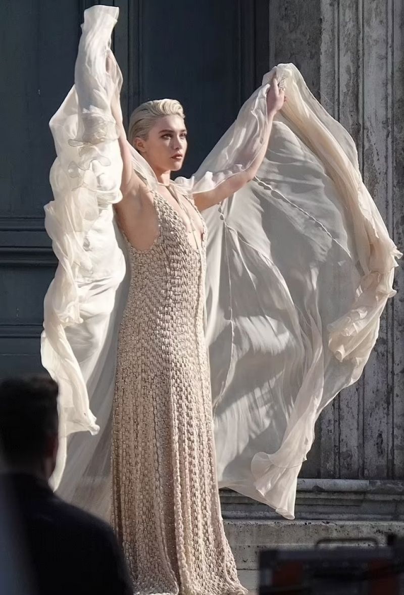 Florence Pugh on the Set of Valentino Photoshoot in Rome, January 2024