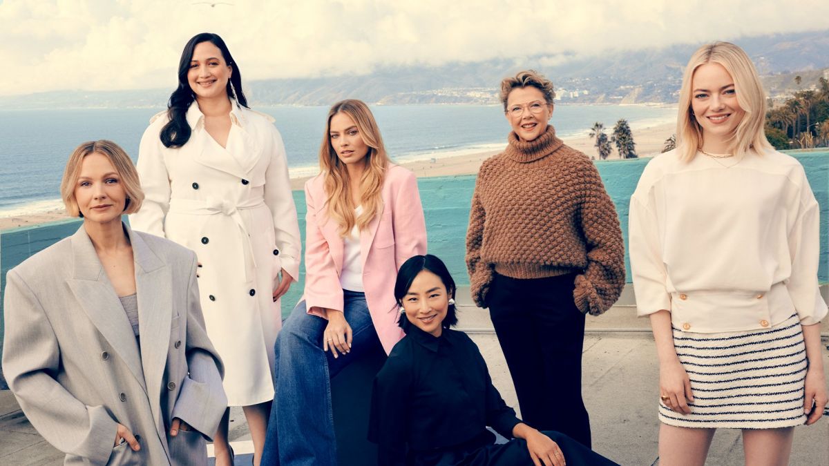 Margot Robbie, Emma Stone, Lily Gladstone, Annette Benning, Carey Mulligan and Greta Lee for Hollywood Reporter Roundtable, December 2023