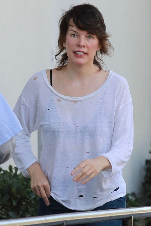 Milla Jovovich at a Starbucks in Los Angeles, January 2024