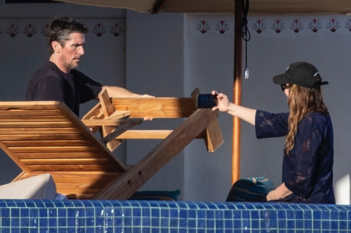 Sibi Blazic and Christian Bale at a Pool in Los Cabos, January 2024 3