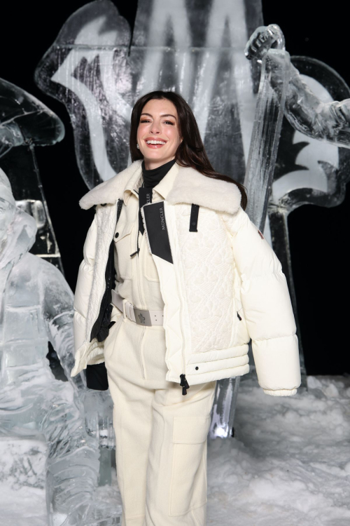 Anne Hathaway at Moncler Grenoble Fashion Show in St Moritz, February 2024