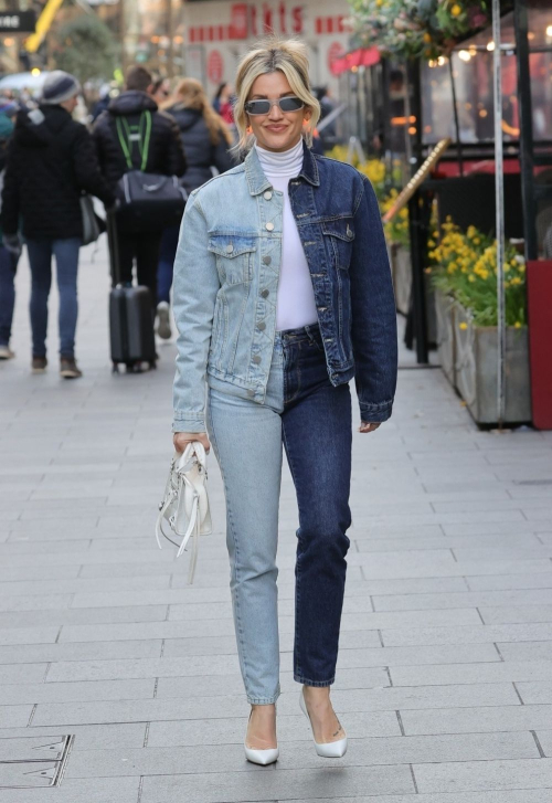 Ashley Roberts in Two-Sided Double Denim at Heart Breakfast Show London, February 2024