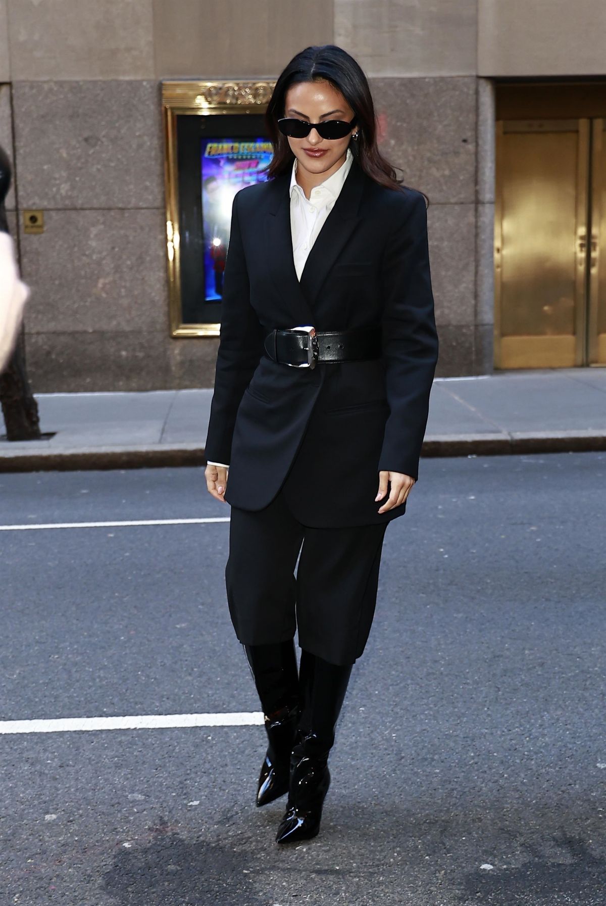 Camila Mendes Arrives at Kelly Clarkson Show in New York, February 2024