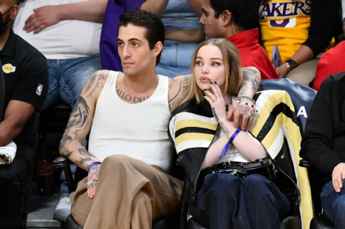 Dove Cameron and Damiano David at Lakers vs Pistons Game, February 2024