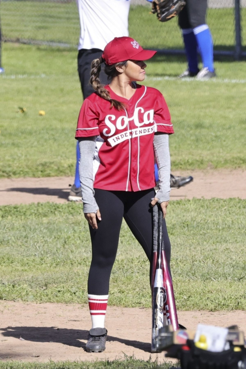 Gina Rodriguez on Set Dressed in a Baseball Uniform in Los Angeles, February 2024 1