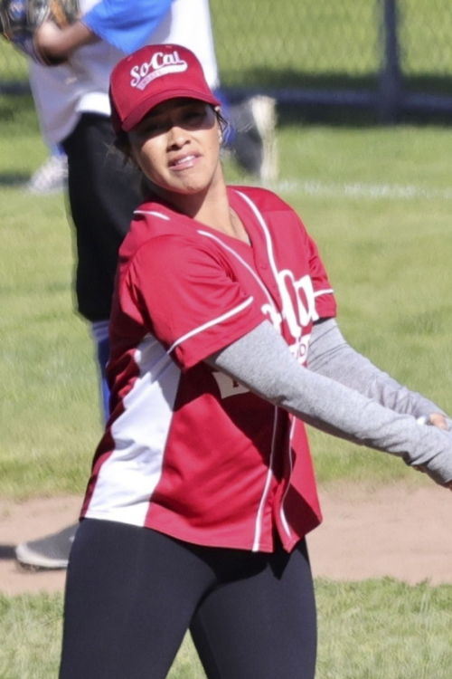 Gina Rodriguez on Set Dressed in a Baseball Uniform in Los Angeles, February 2024 2