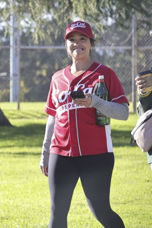 Gina Rodriguez on Set Dressed in a Baseball Uniform in Los Angeles, February 2024 5