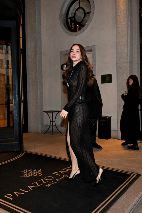 Ho Ngoc Ha Arrives at Palazzo Parigi Milan Fashion Week, February 2024 5