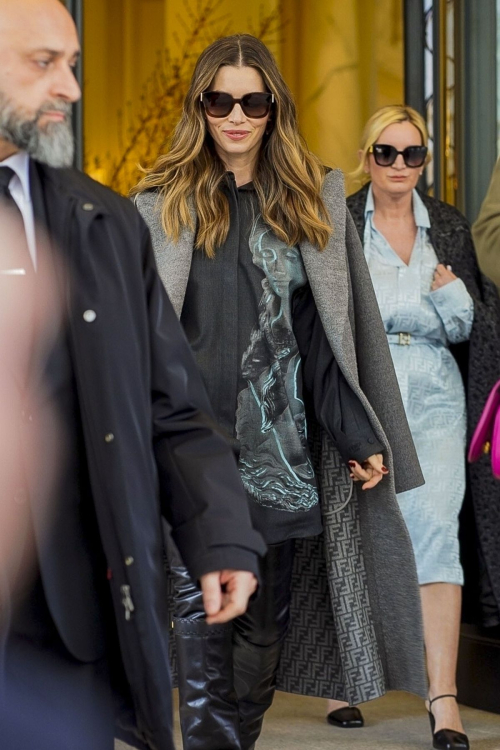 Jessica Biel Leaves Palazzo Parigi Hotel in Milan, February 2024 2