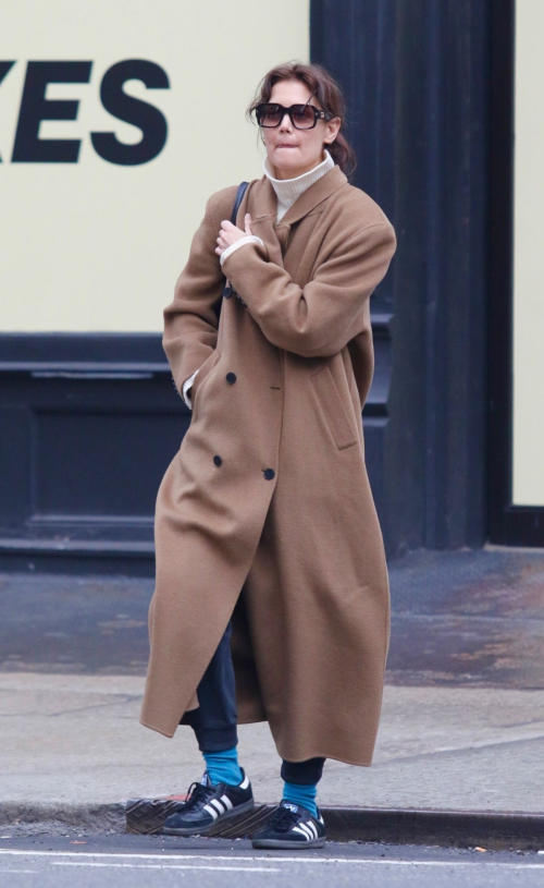 Katie Holmes in Brown Coat in New York, February 2024 6