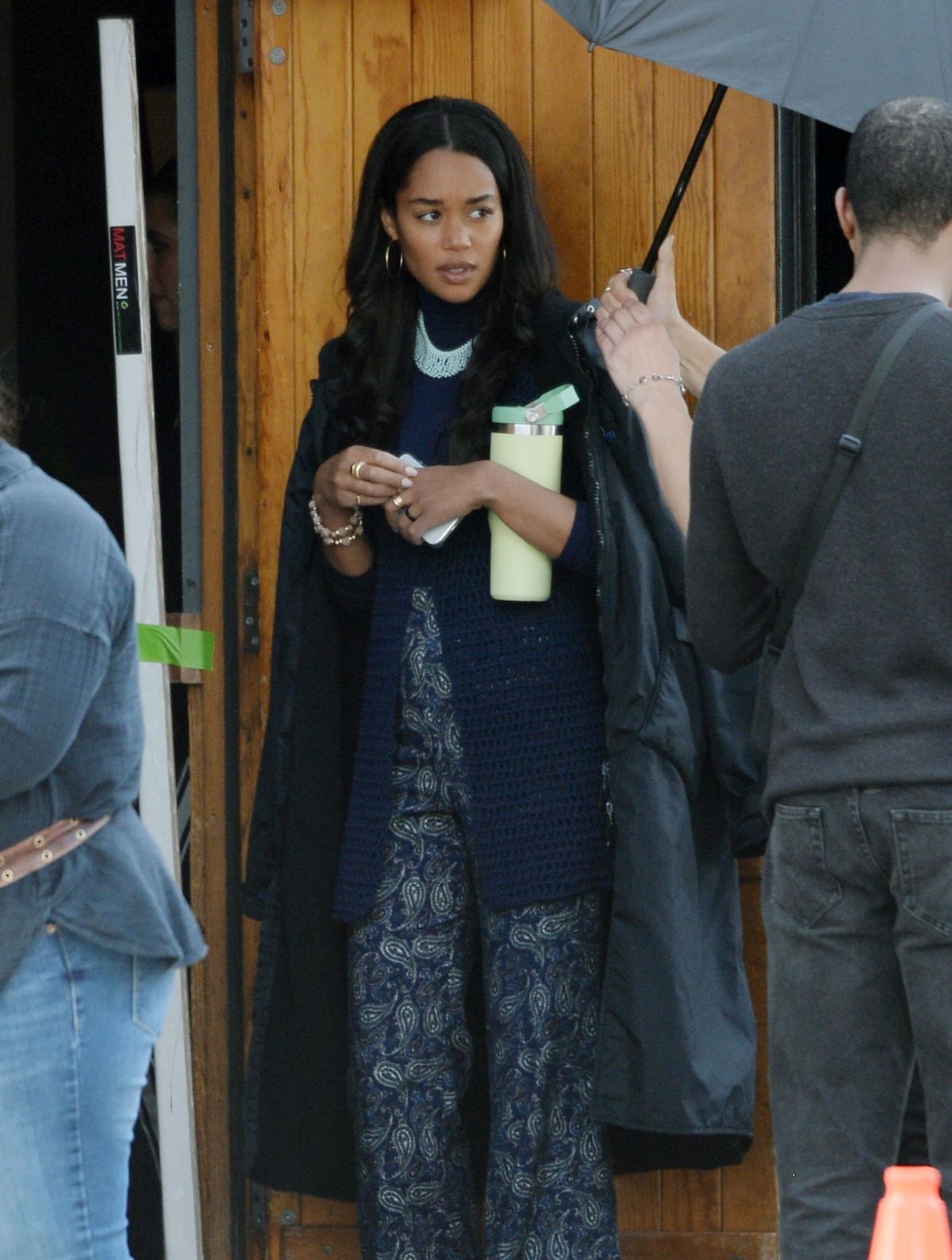 Laura Harrier on the Set of Michael Jackson Biopic, February 2024