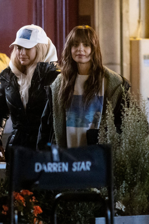 Lily Collins and Camille Razat on Set of Emily in Paris in Paris, February 2024 2